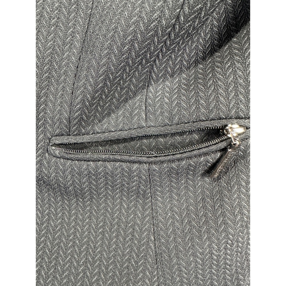 Vintage Tahari Levine Blazer 8 Black Herringbone Wide Collar Zip Pocket Jacket - Picture 14 of 15
